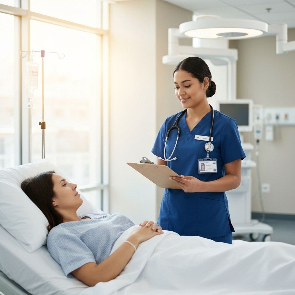 Professional nurse caring for patient in modern healthcare facility